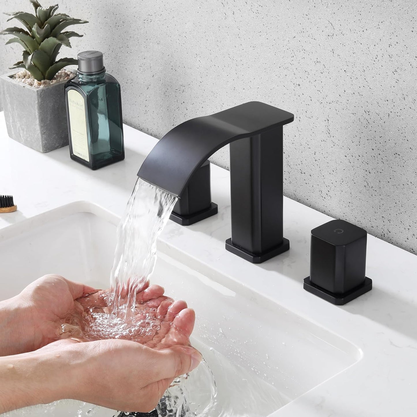 Grifo baño negro 3 agujeros 8pulg desbordamiento