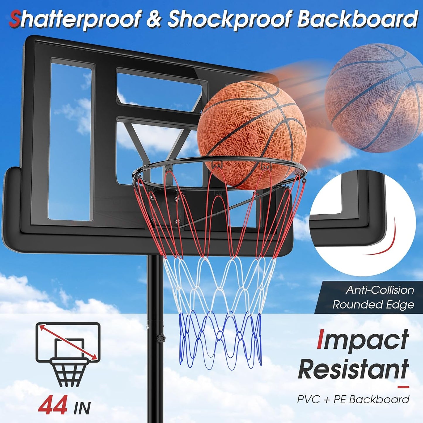 Aro baloncesto ajustable 5.9-10ft inastillable 2 redes