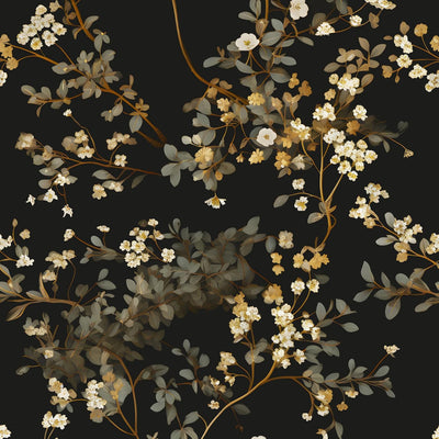 Papel pintado floral negro 17.4x118 pulg vintage autoadhesivo