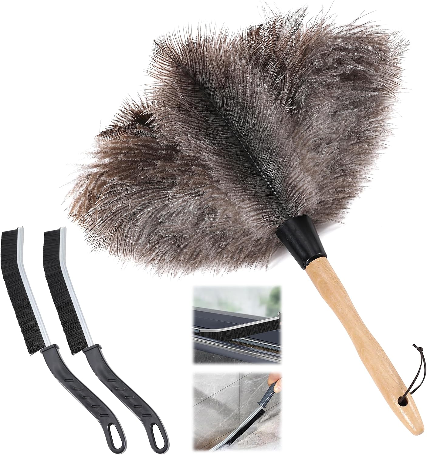 Plumero plumas avestruz 14pulg reutilizable 2pzas cepillo limpieza