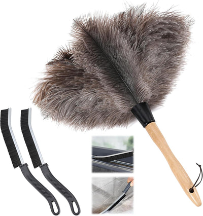 Plumero plumas avestruz 14pulg reutilizable 2pzas cepillo limpieza