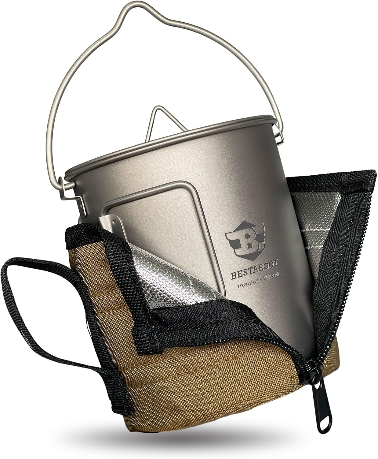 Olla titanio 750ml para camping con aislamiento