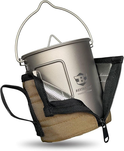 Olla titanio 750ml para camping con aislamiento