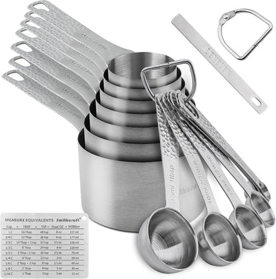 Set 16 tazas y cucharas medidoras acero inox 18/8 con nivelador