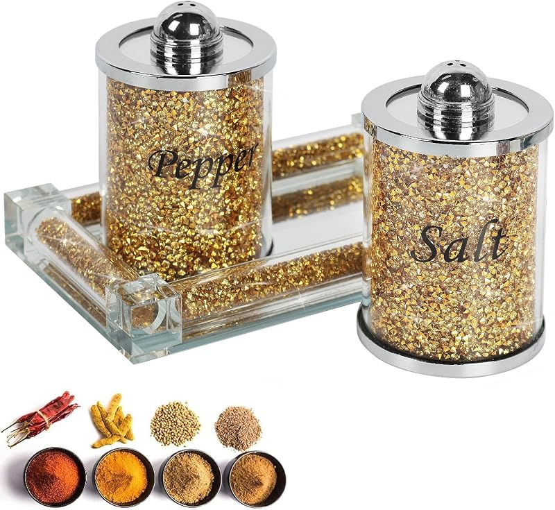 Set salero pimentero cristal con bandeja cocina