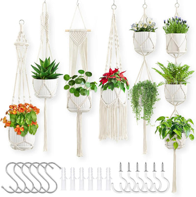 6 Colgadores Macramé para Plantas con Ganchos Algodón