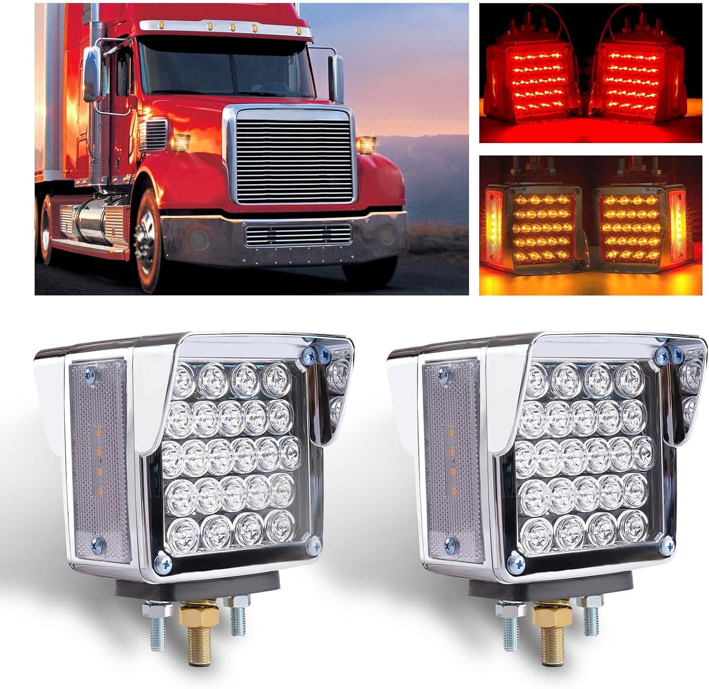 2 Luces Cuadradas Doble Cara Ámbar/Roja 52 LEDs