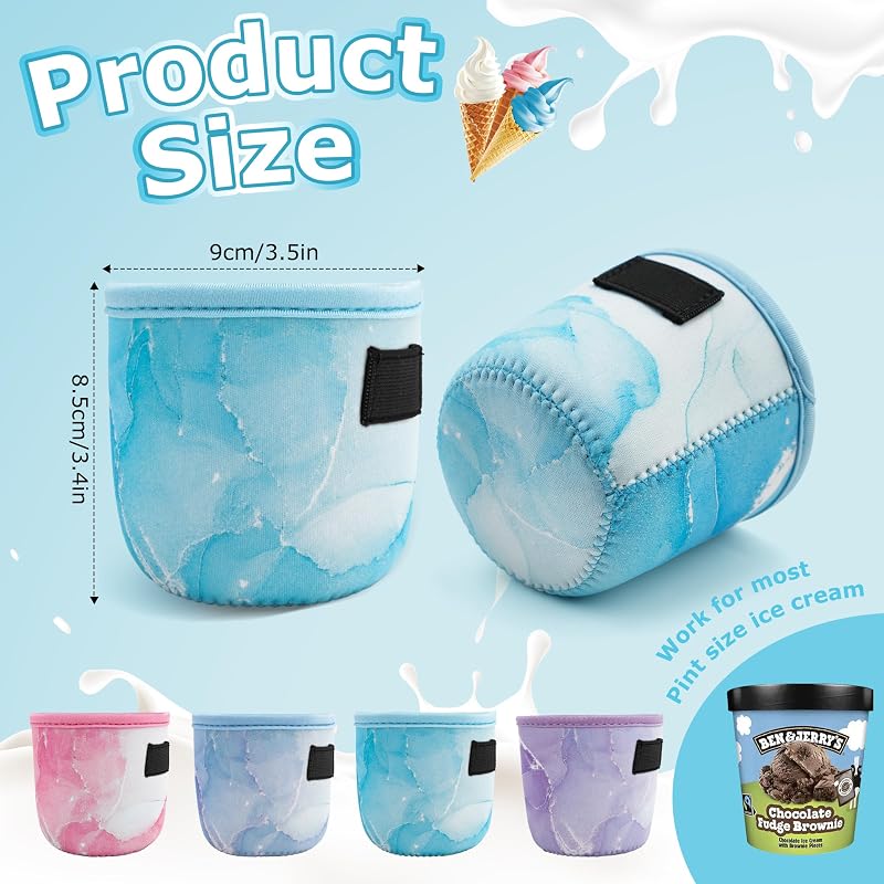 4 Fundas Neopreno Helado con Soporte Cuchara Reutilizables Crema