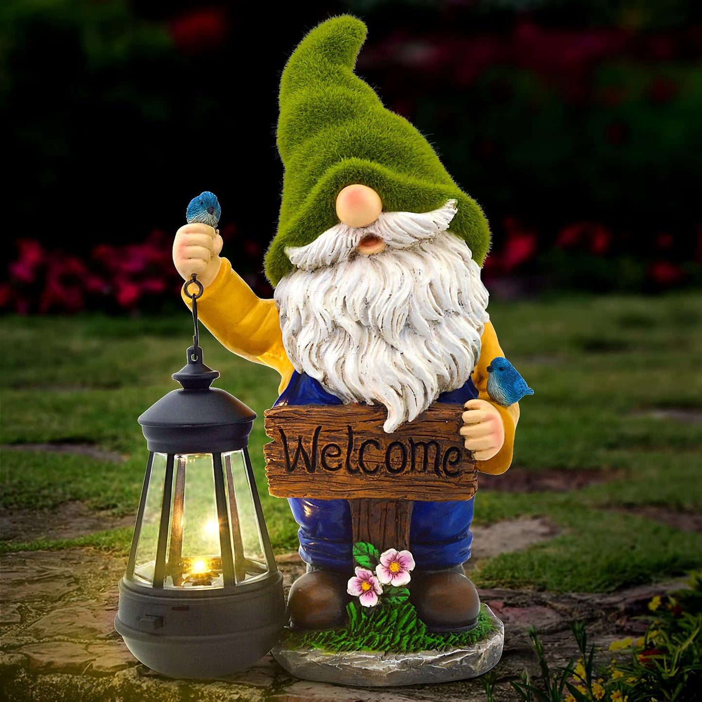 Gnomos de jardín navideños con luces LED solares
