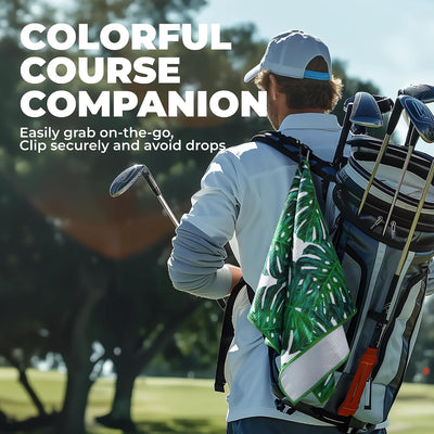 Toalla golf microfibra 15x25pulg con clip estampado verde