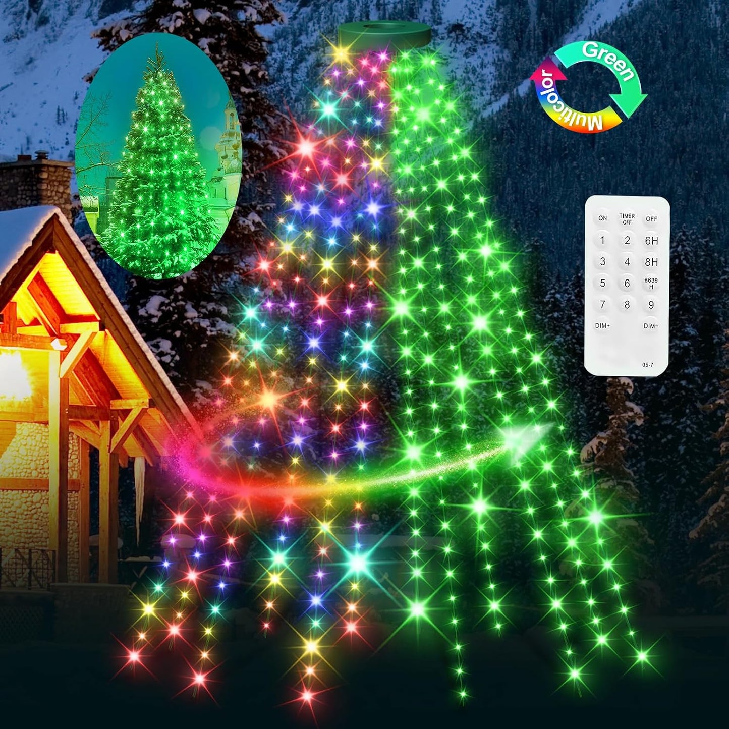 Luces navidad 288 LED 6.56pies cadenas control remoto