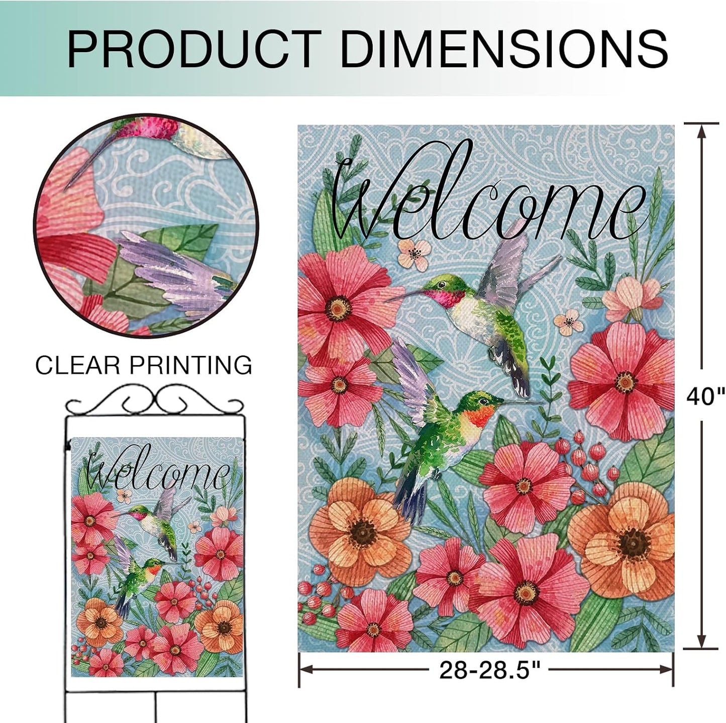 Bandera decorativa colibrí jardín patio 28x40" doble cara