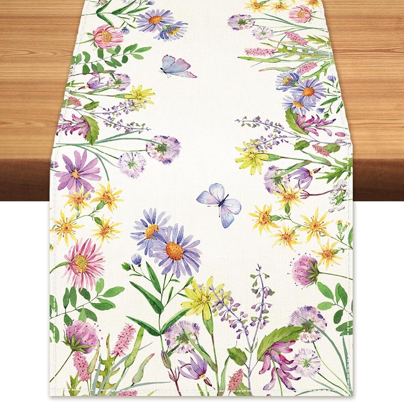 Mesa arpillera flores silvestres primavera verano