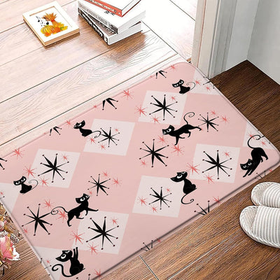 Tapete baño gato geométrico 17.8x29.5pulg microfibra espuma