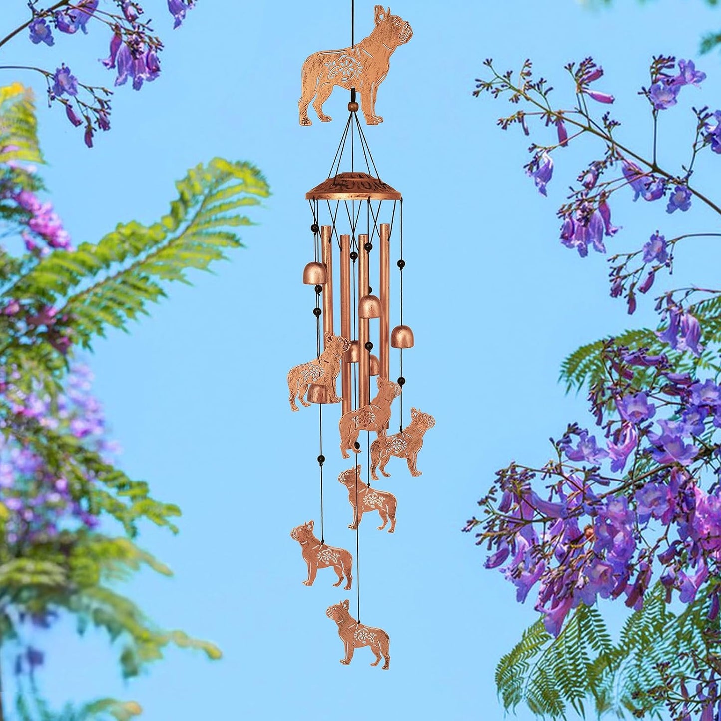 Campanas viento metal decoración jardín regalo Bulldog