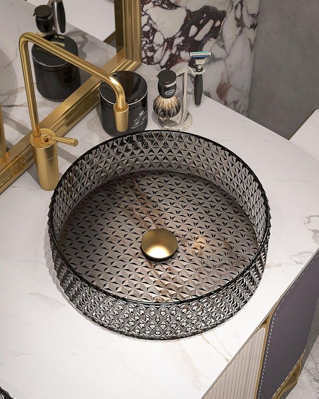 Lavabo redondo de vidrio cristal transparente 15.35x4.33pulg