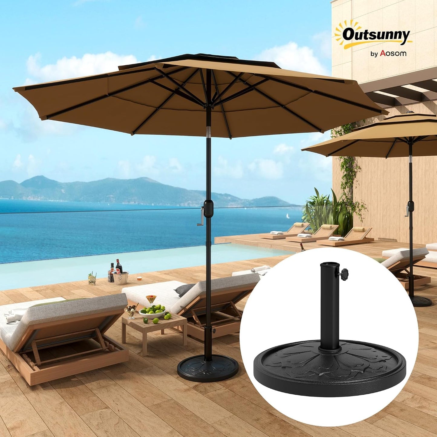 Base redonda sombrilla patio resina 26lb soporte 1.3/1.5/1.9