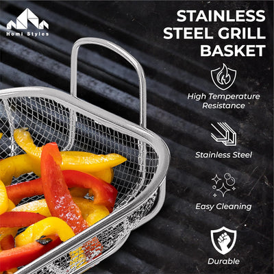 Cesta parrilla acero inox 15x11pulg con asas