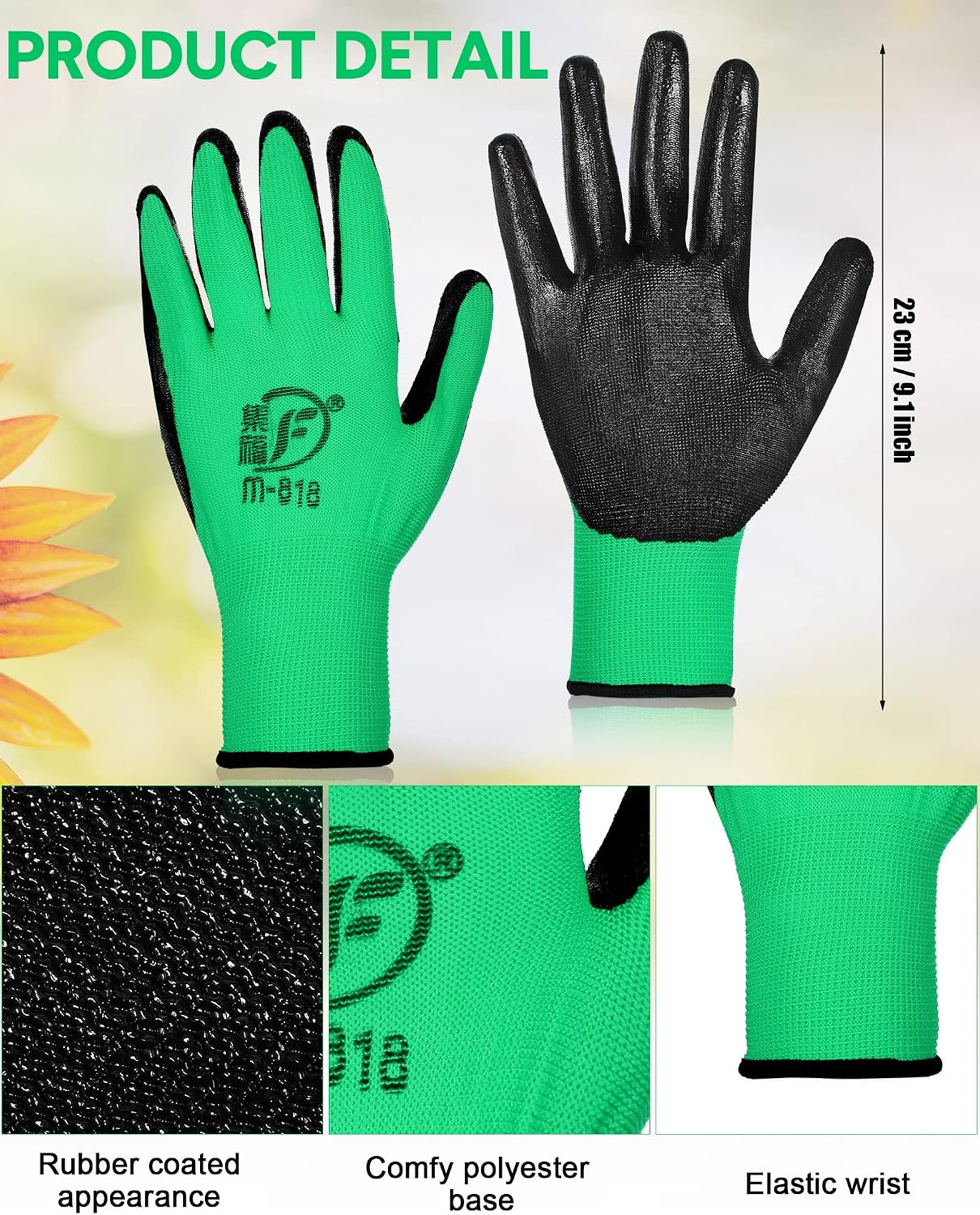 36 Pzas Guantes Jardinería Transpirables con Goma