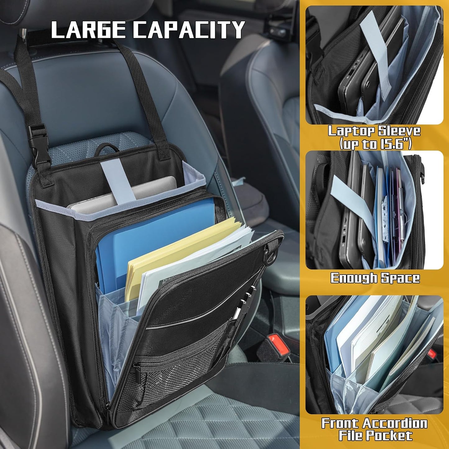 Organiz. asiento delantero con bolsillo archivos 15.6pulg negro