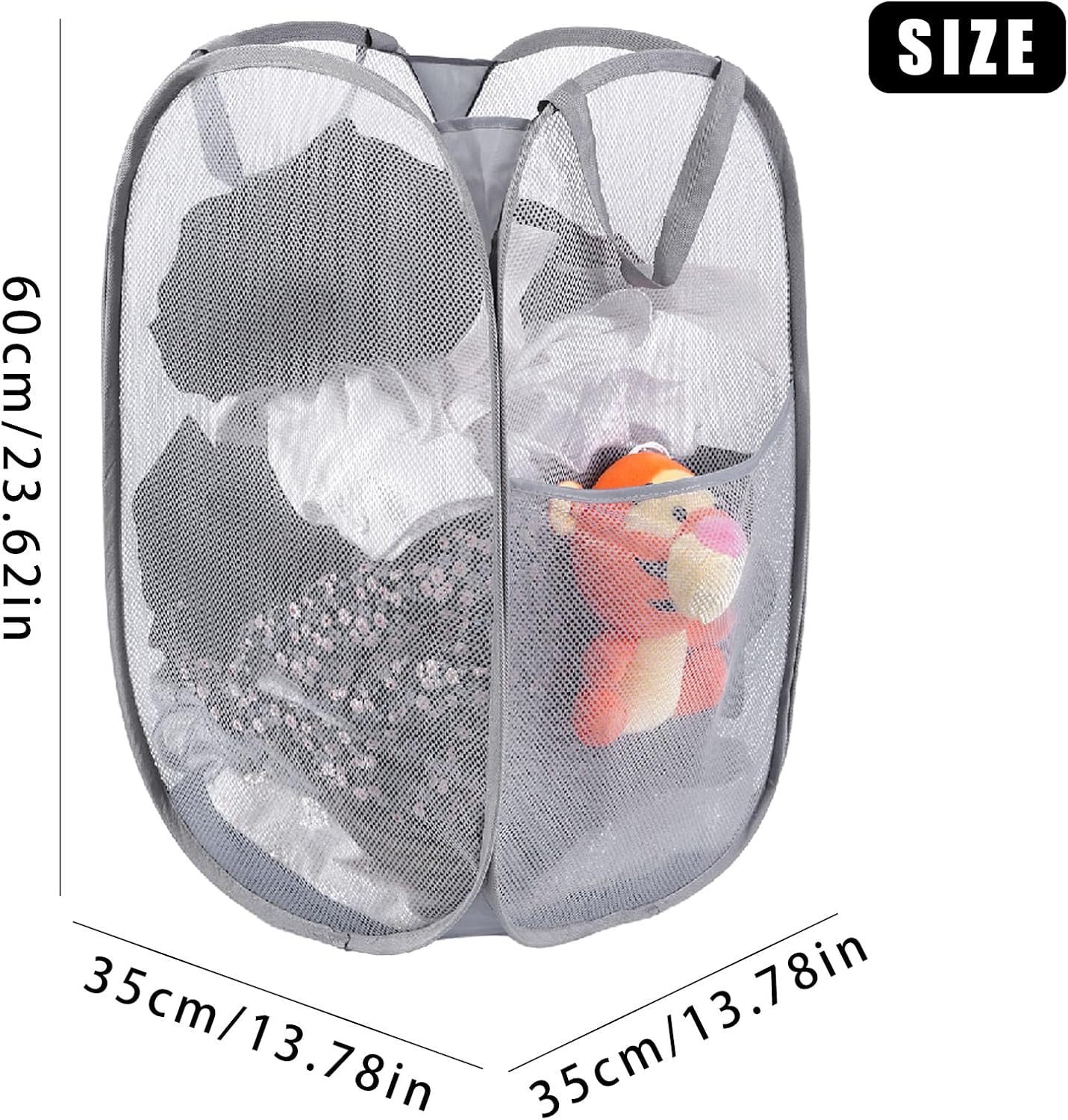 Cesta lavandería desplegable 72L con bolsillo y mango