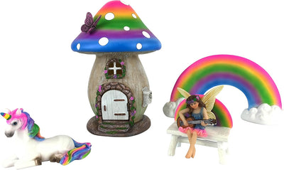 Casa hadas hongos arcoíris set 5 figuras resina jardín hogar