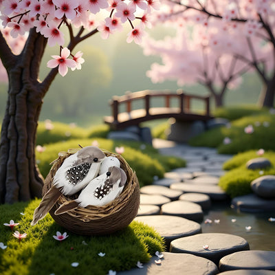 Juego nido pájaros artificiales y huevos decoración hogar jardín