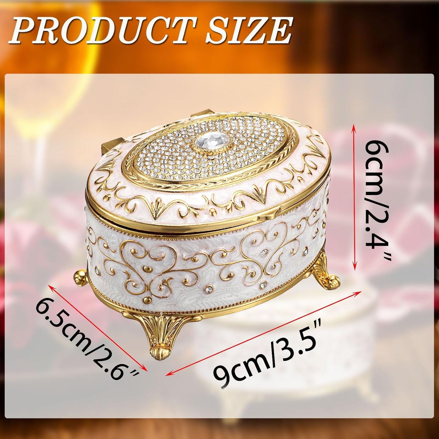 Caja joyas vintage soporte aretes anillos dorados