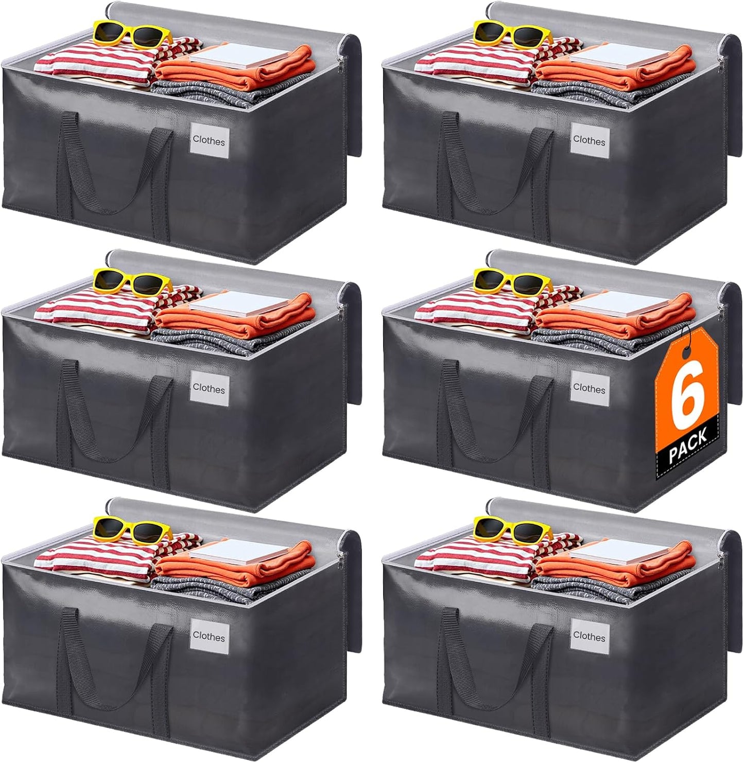6 Pzas Bolsas Mudanza Resistentes con Cremallera y Asas Gris