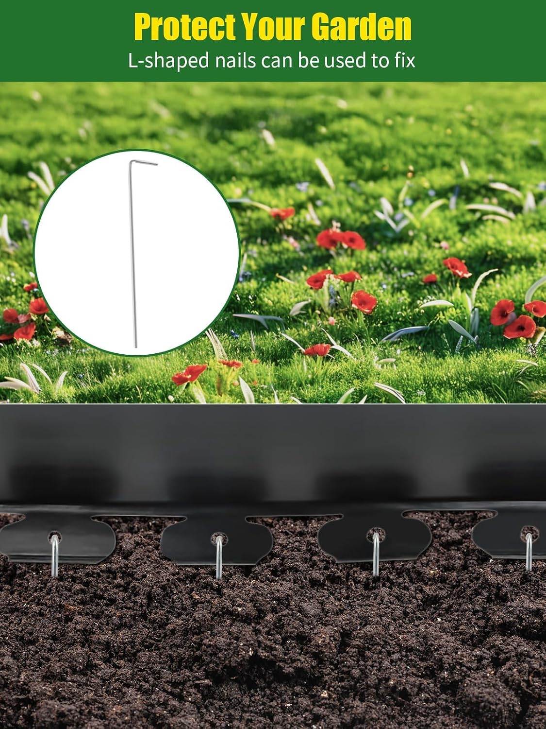 Borde plástico jardín 100ftx4pulg picos 100L 9 conectores