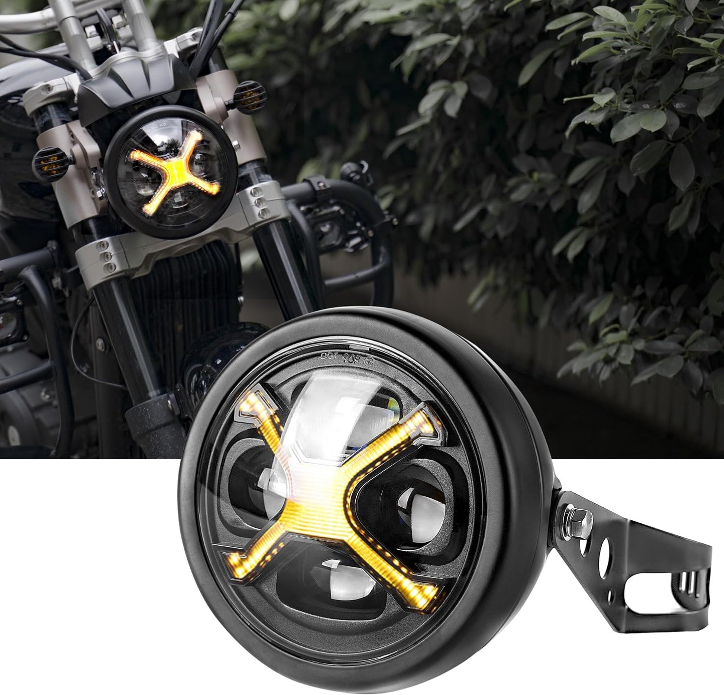 Ensamble faro LED 5.75" DRL ámbar para Harley Sportster