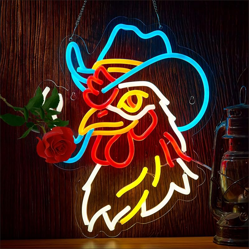Señal neón gallo occidental para decoración de bar y pub