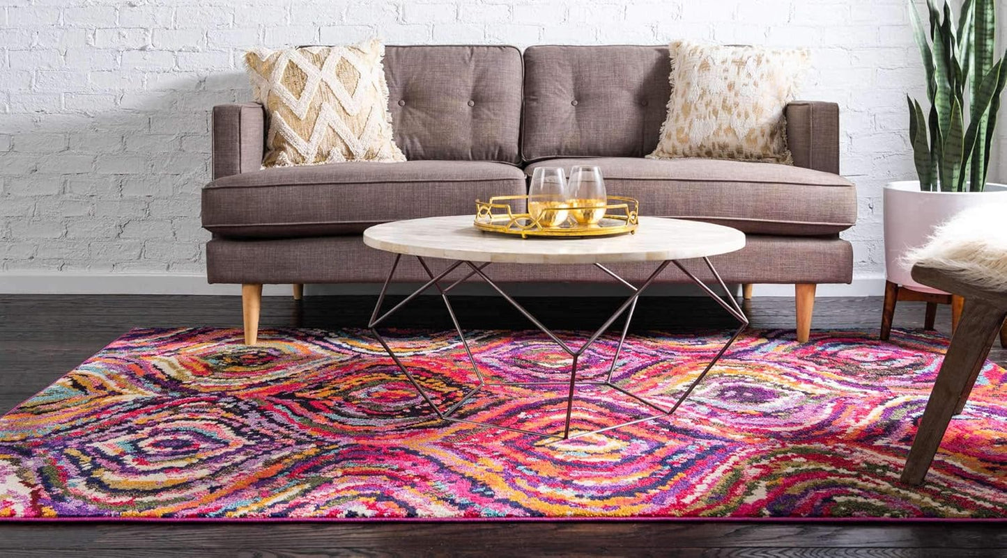 Alfombra área moderna abstracta geométrica 9x12ft multi/rosa