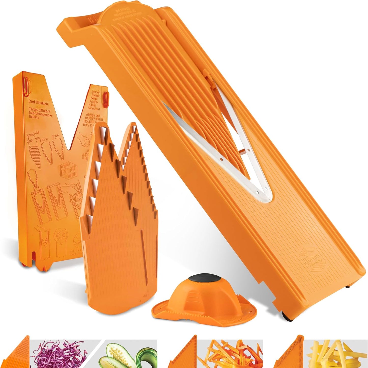 Cortadora mandolina V3 en V 5 estilos acero inox naranja