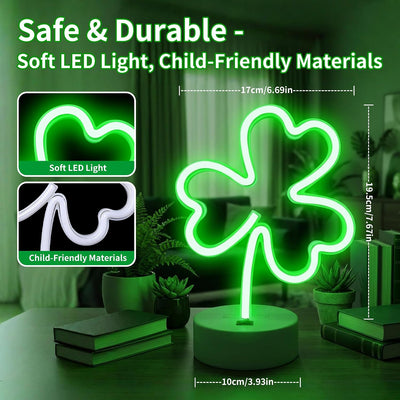 Letrero neón trébol verde con base USB o 3 pilas AA