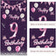 Cartel feliz cumpleaños 9 años globos rosa morada decoración puerta