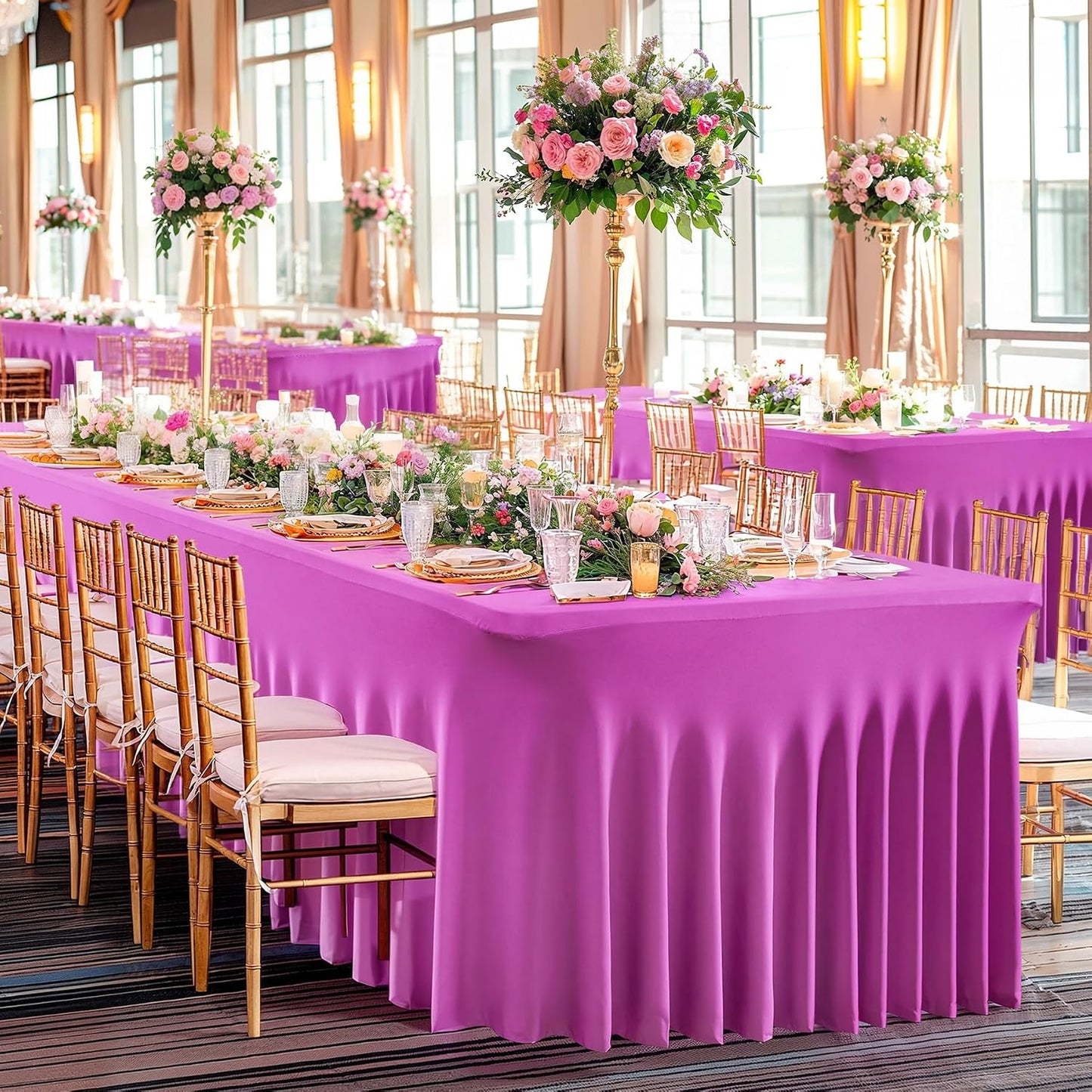 Mantel elastano fucsia para mesas 8ft plegables bodas eventos