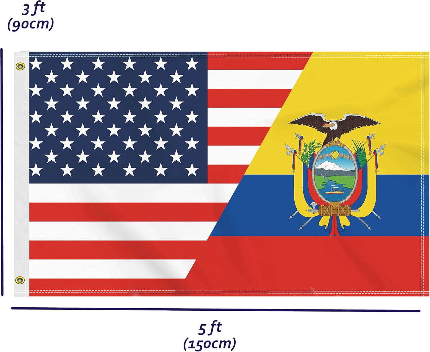 Bandera Ecuador 3x5ft 150D doble cara con grommets latón