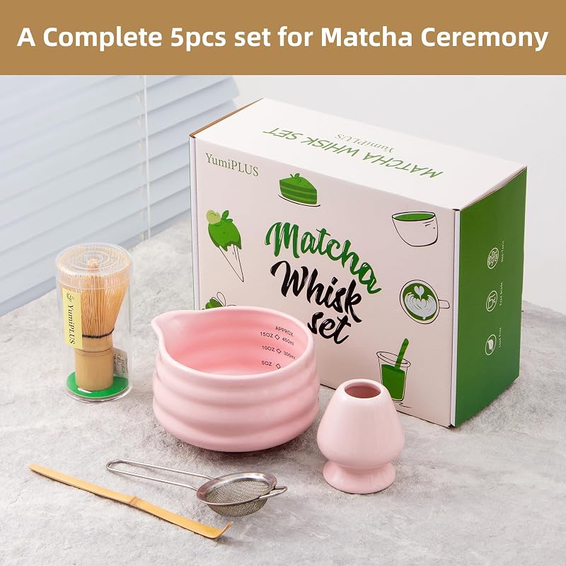 Set 5 Pzas Kit Matcha Ceremonial Cuenco Cerámica Batidor Bambú