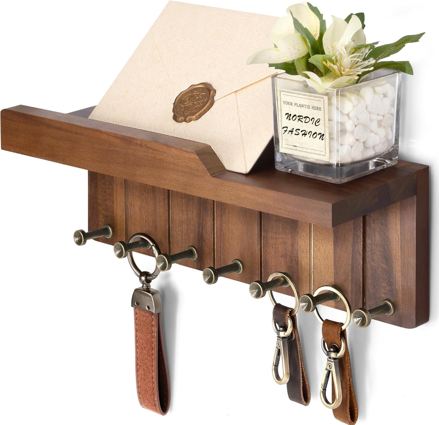 Soporte pared llaves estilo granja 7 ganchos rústico