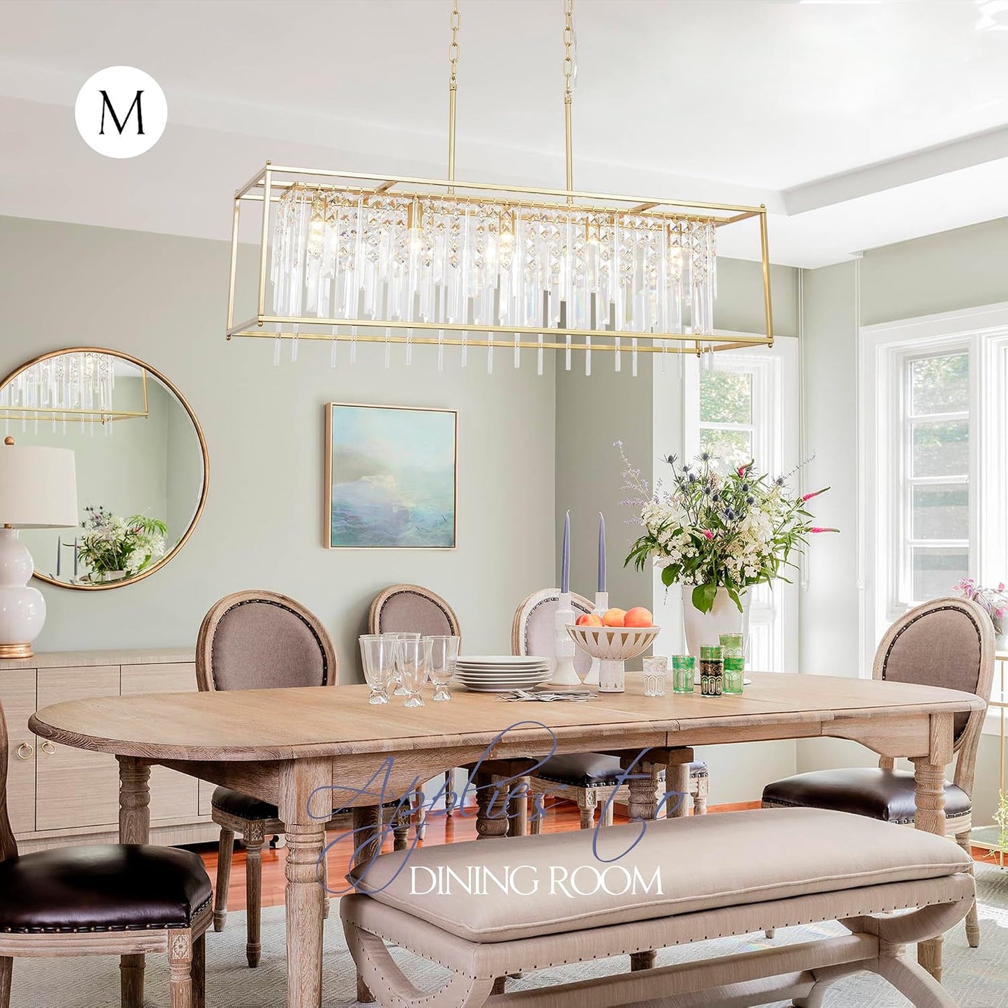 Candelabro rectangular cristal 5 luces color dorado 39pulg