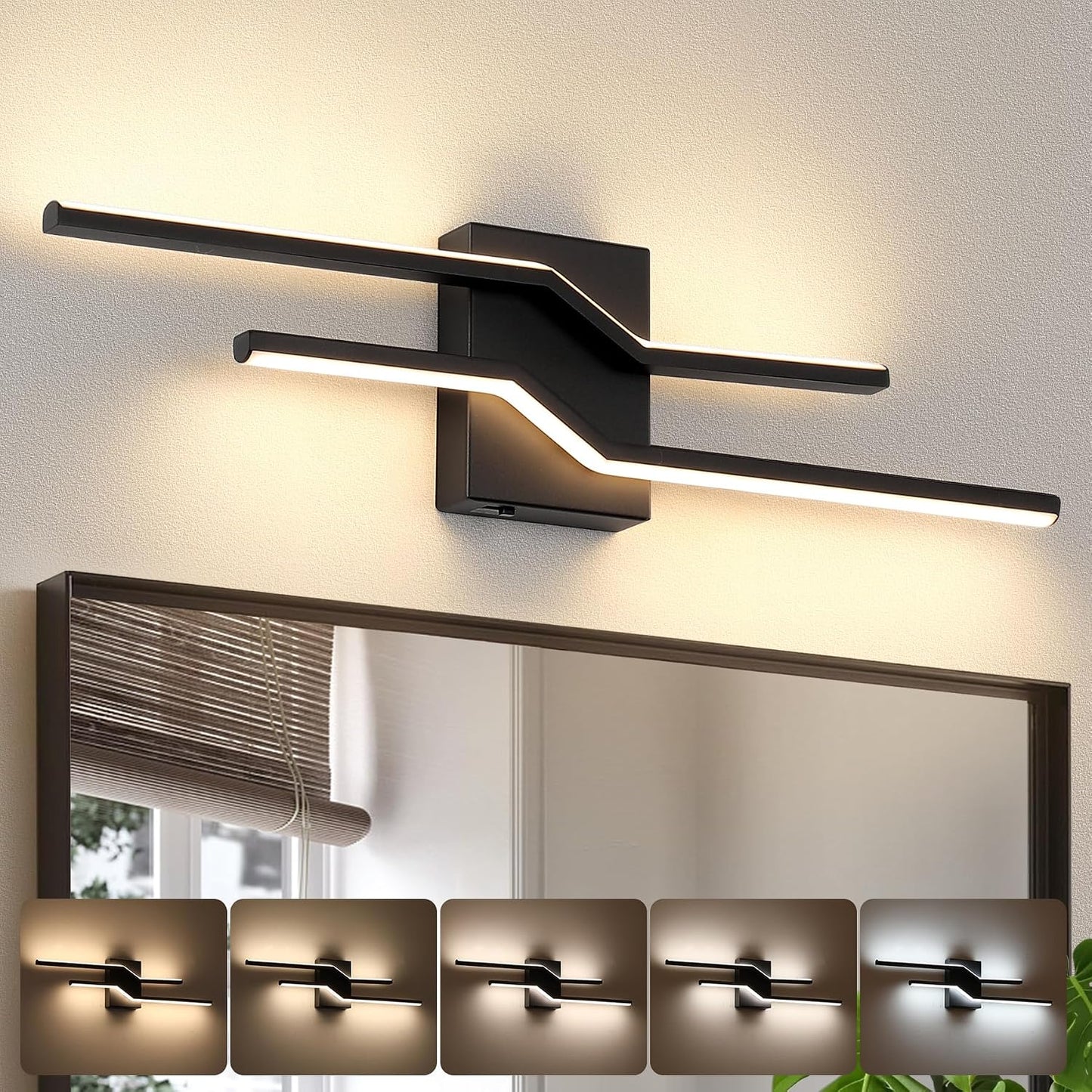 Luz tocador 24pulg espejo negro 5CCT 24W moderna