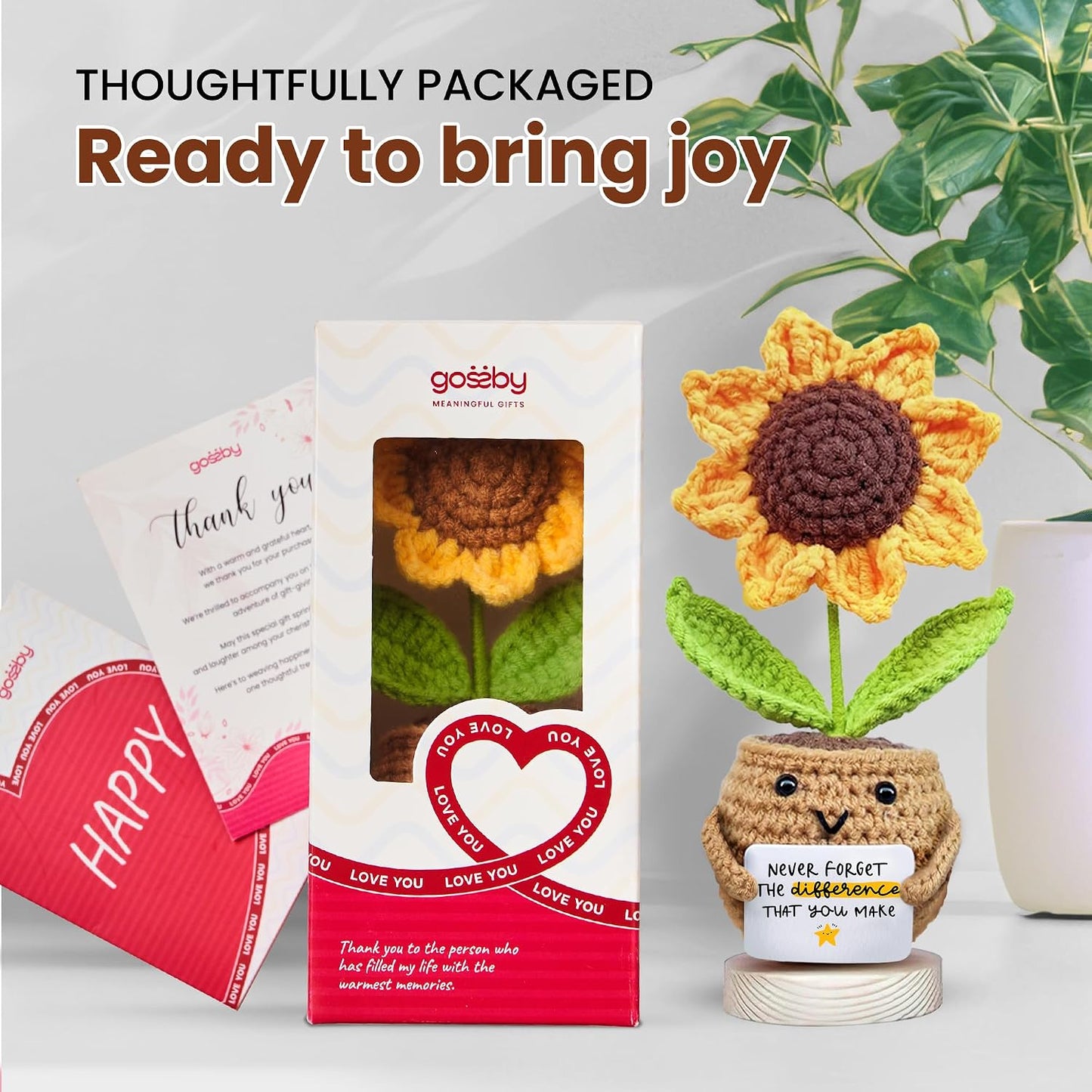 Muñeca girasol positiva de ganchillo regalo para mujer