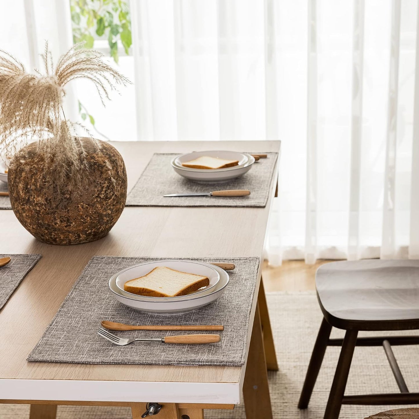Set 4 Manteles Lino Mesa Cocina 13x19pulg Gris