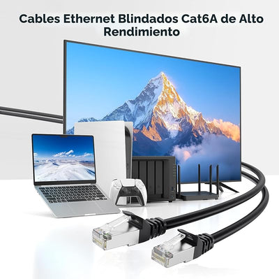 Cable Ethernet blindado Cat 6A 10Gbps 50pies Negro