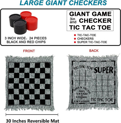 Set 3en1 fichas gigantes alfombra damas y tic tac toe