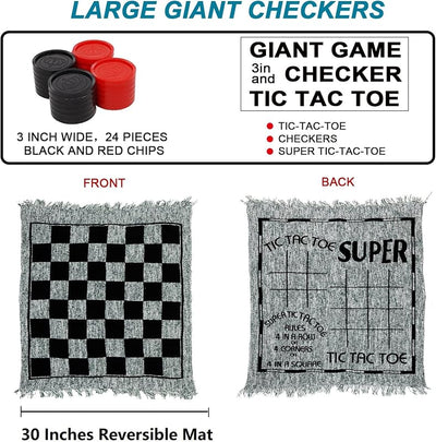 Set 3en1 fichas gigantes alfombra damas y tic tac toe