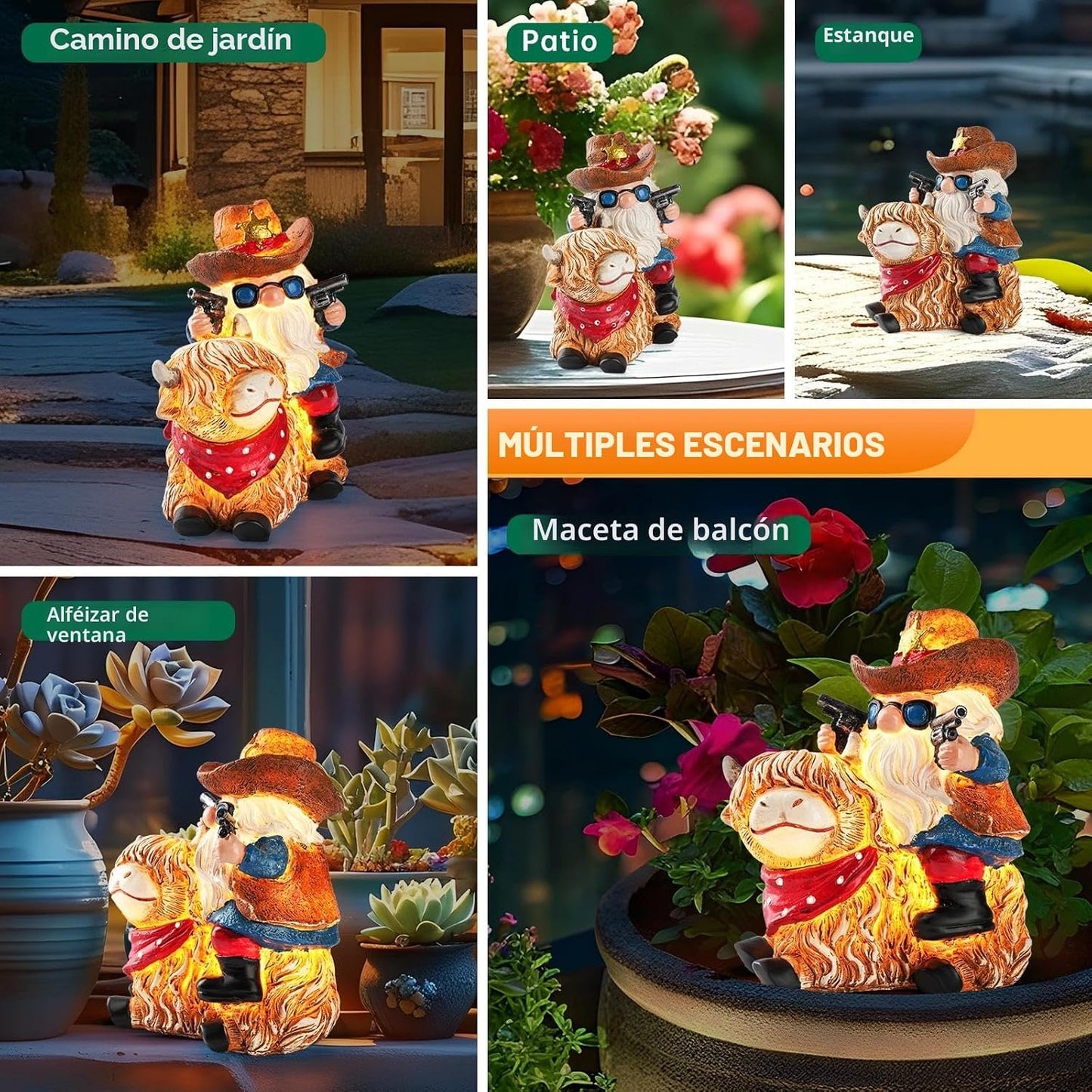Estatua gnomo vaca resina pintada jardín decoración