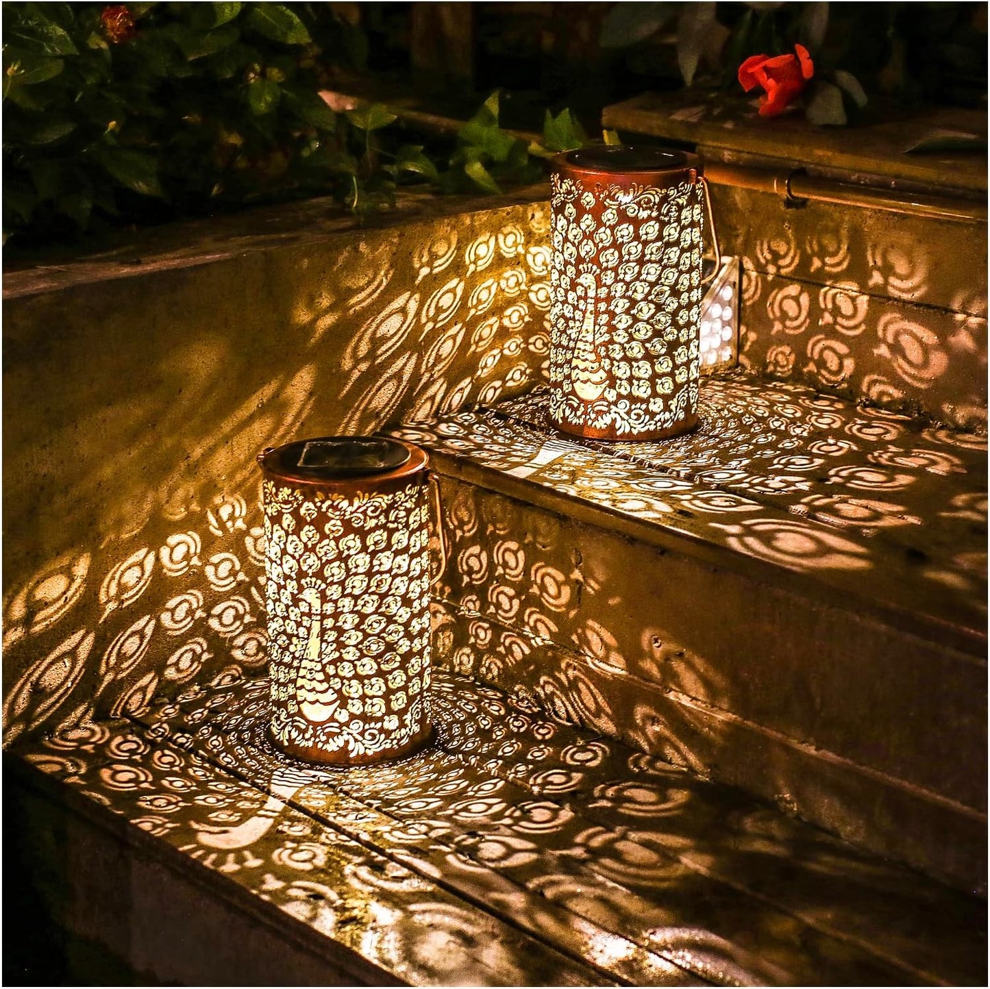 2 Linternas Solares Colgantes Metal Impermeables Jardín