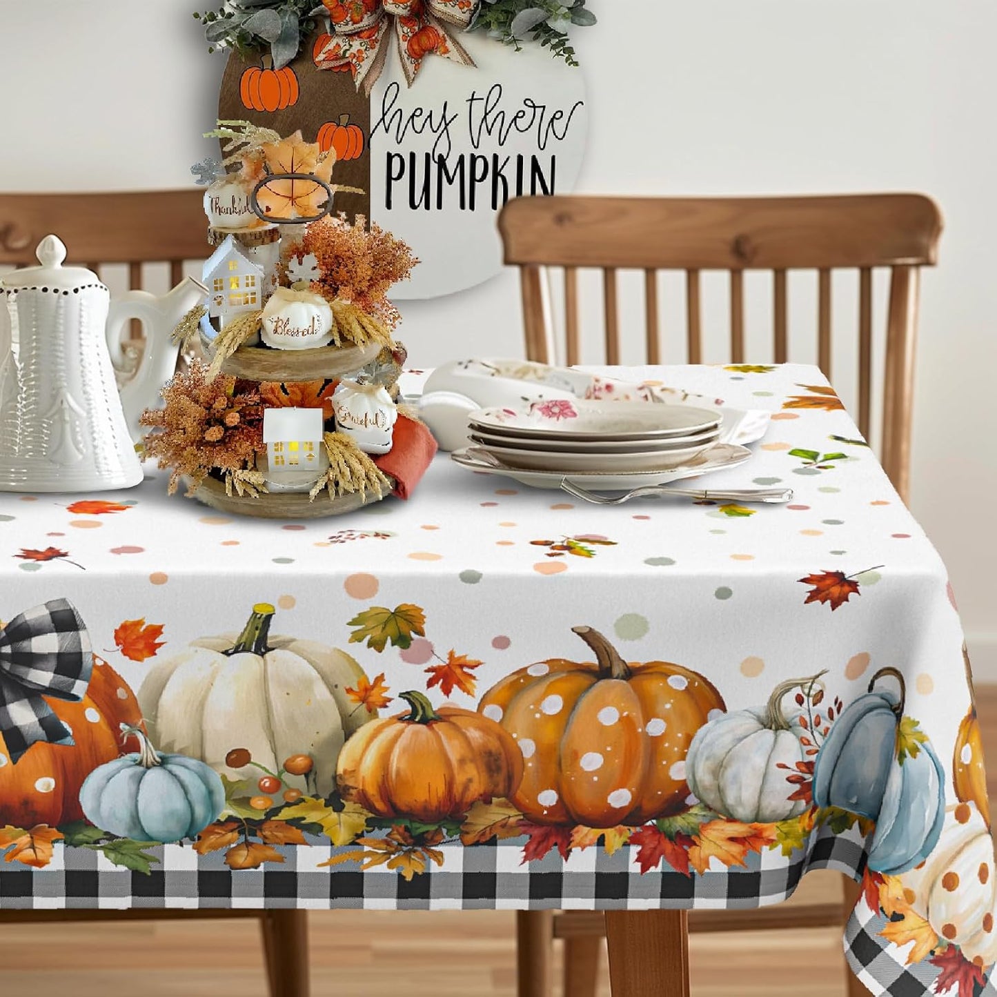 Mantel otoño a cuadros 60x102pulg impermeable reutiliz.